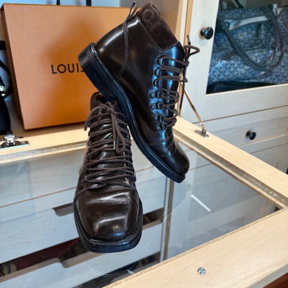 Gucci Brown Leather Combat Boots Women's Size 7.5